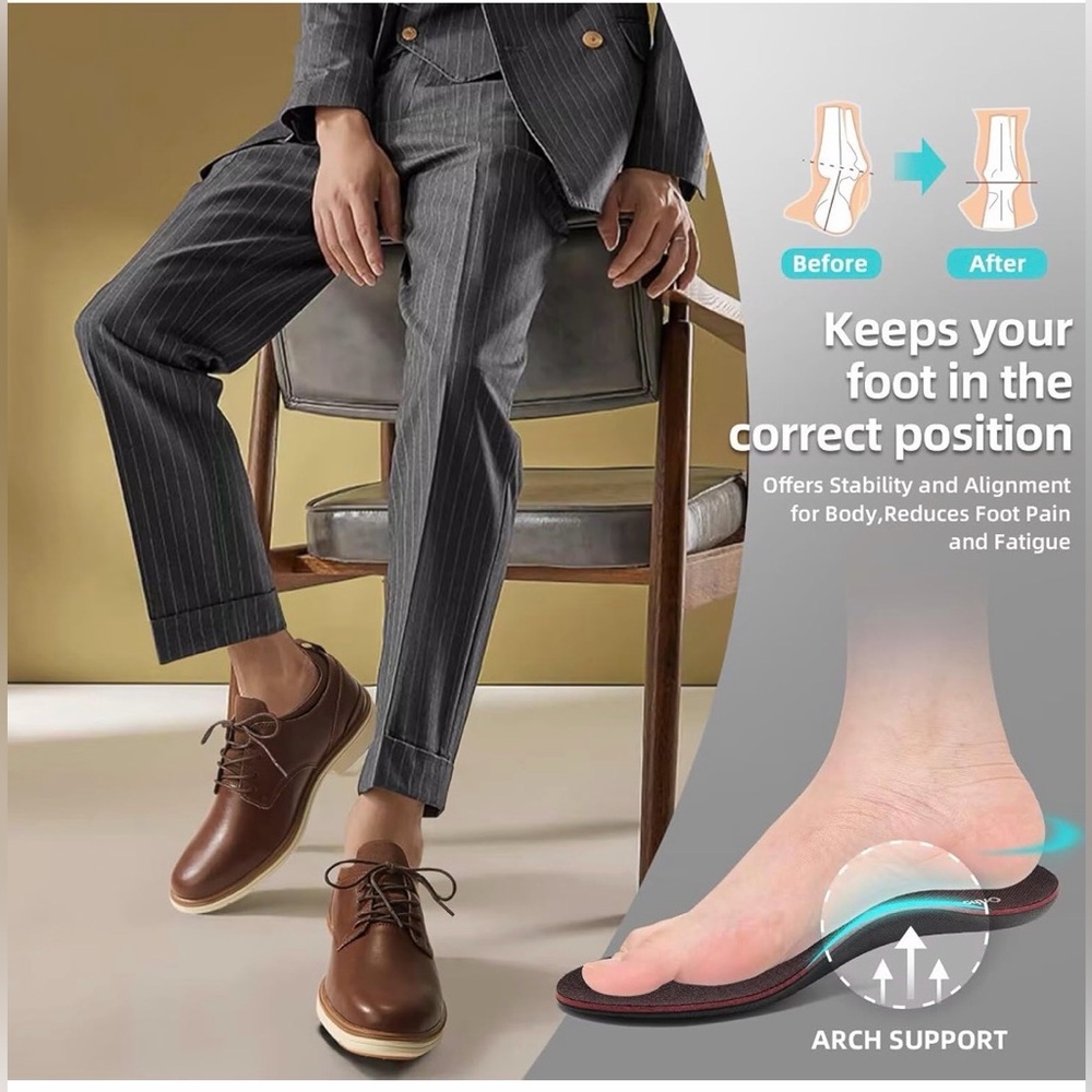 New-Orthopedic Leather Dress Shoes: Arch Support Plantar Fasciitis Walking - Picture 2 of 12